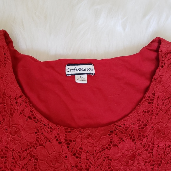 Croft & Barrow Wine Red Floral Stretch Lace Top XL - Picture 2 of 3